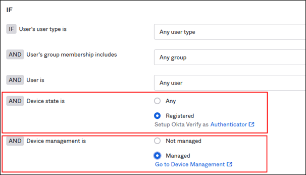 Authentication Policy - Device state & Management