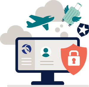 Secure login for users: screen with customer data and shield with a lock – CIAM with Auth0 set up by Cloudworks.