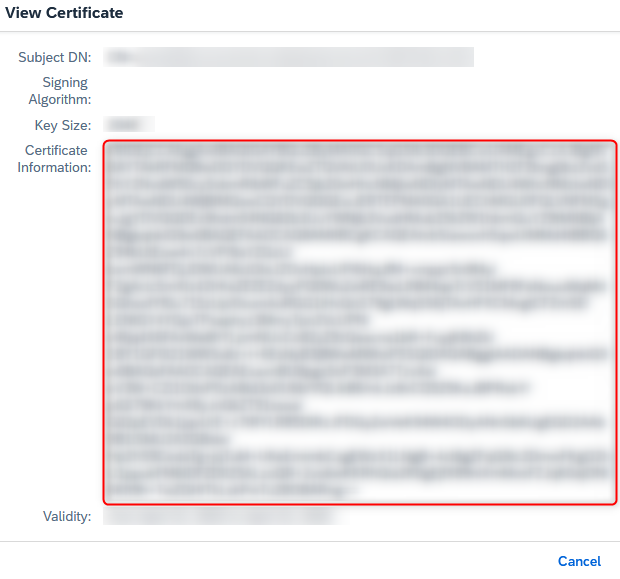 Detailed certificate information of SAP IAS signing certificate.