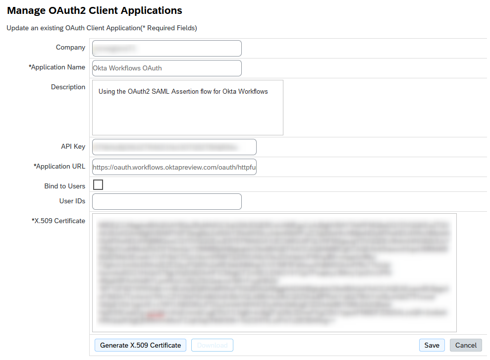 OAuth2 client application settings