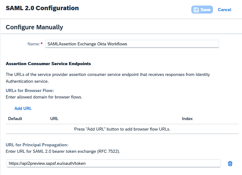 SAML 2.0 configuration 