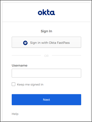 Logg på widget med FastPass-knapp. Ikke nødvendig for FastPass, men anbefalt